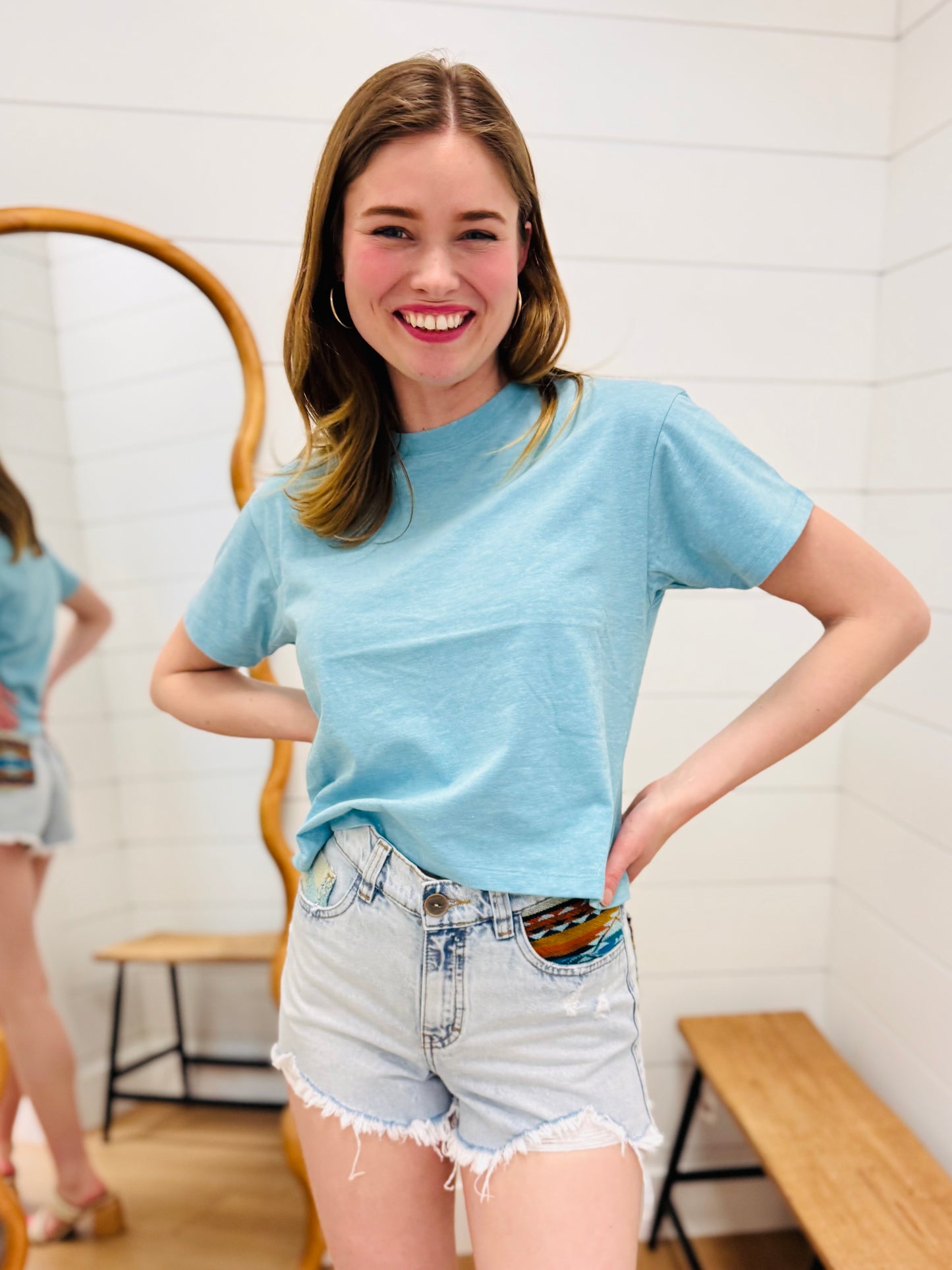 Crew Neck Short Sleeve T-shirt -Teal