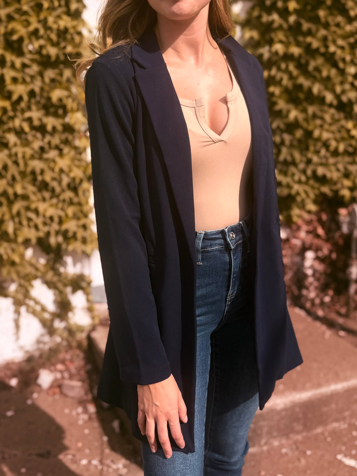 Jersey Open Front Long Blazer