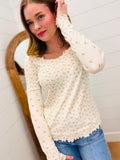 Floral Printed Lettuce Hem Fitted Knit Top