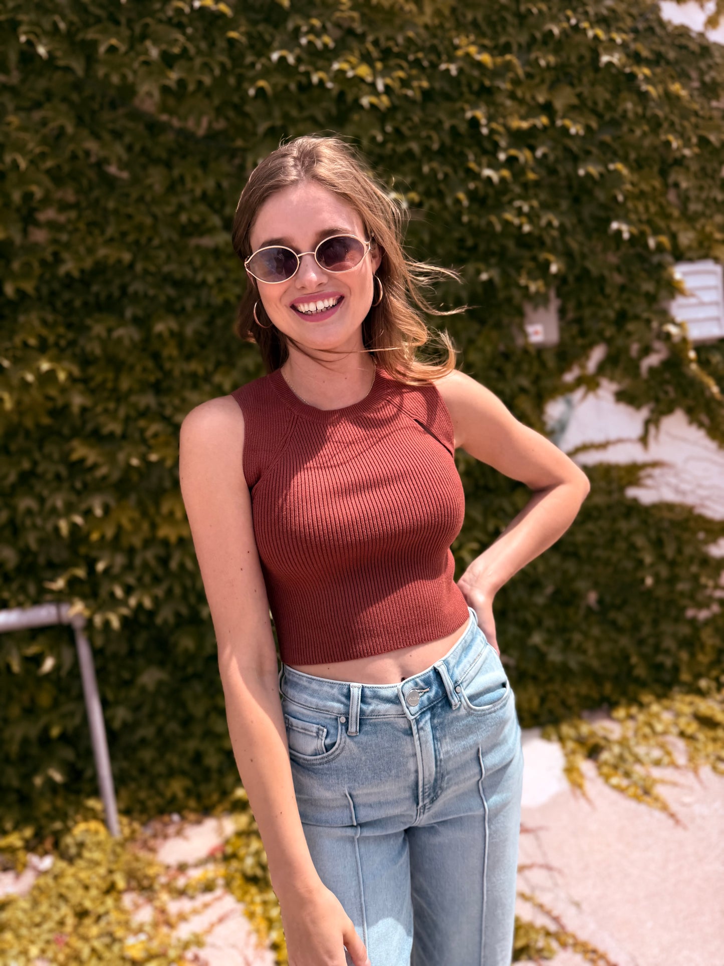 Ribbed Cutout Knit Tank Top