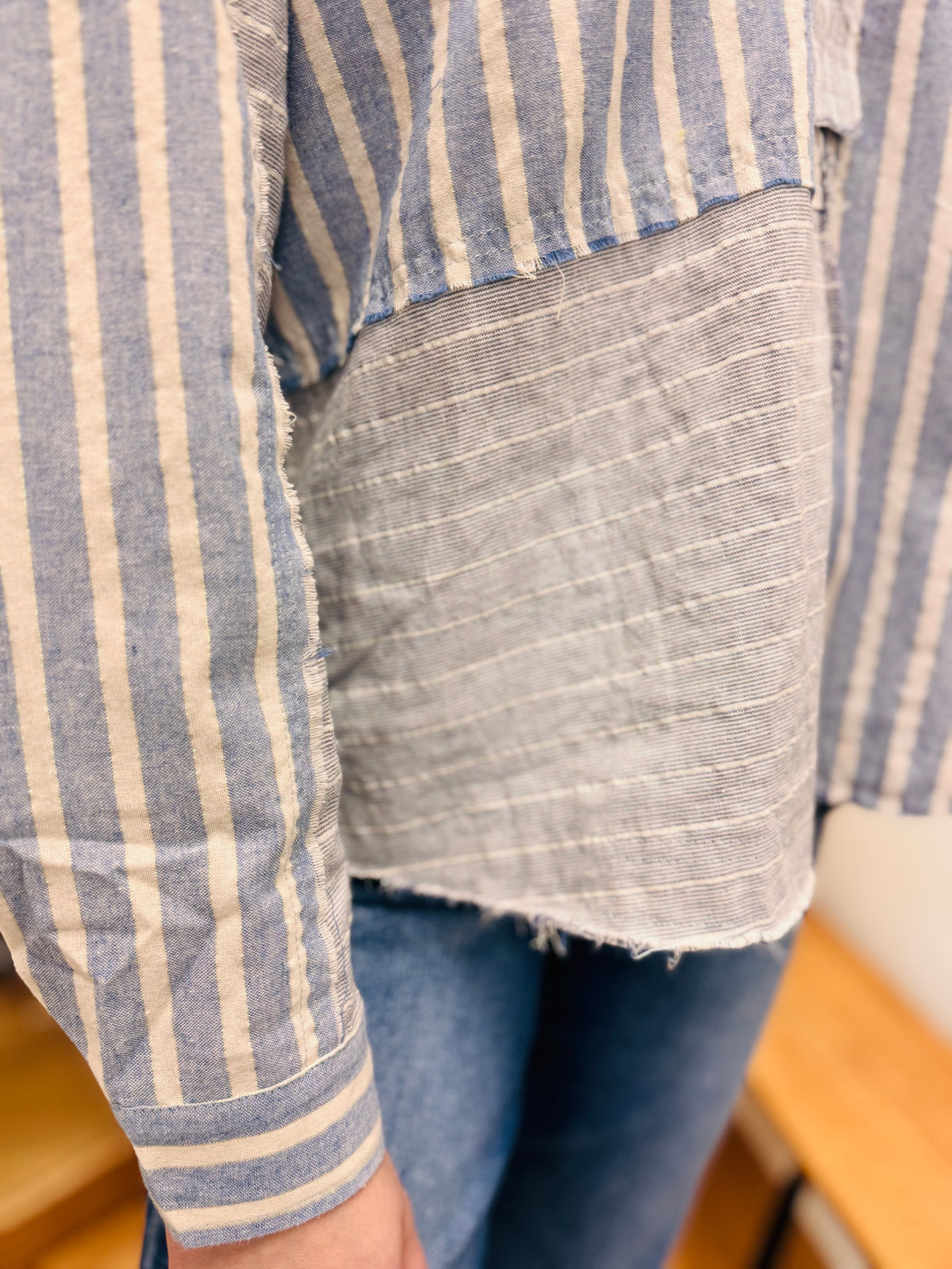 Color Block Half Button Down Shirt