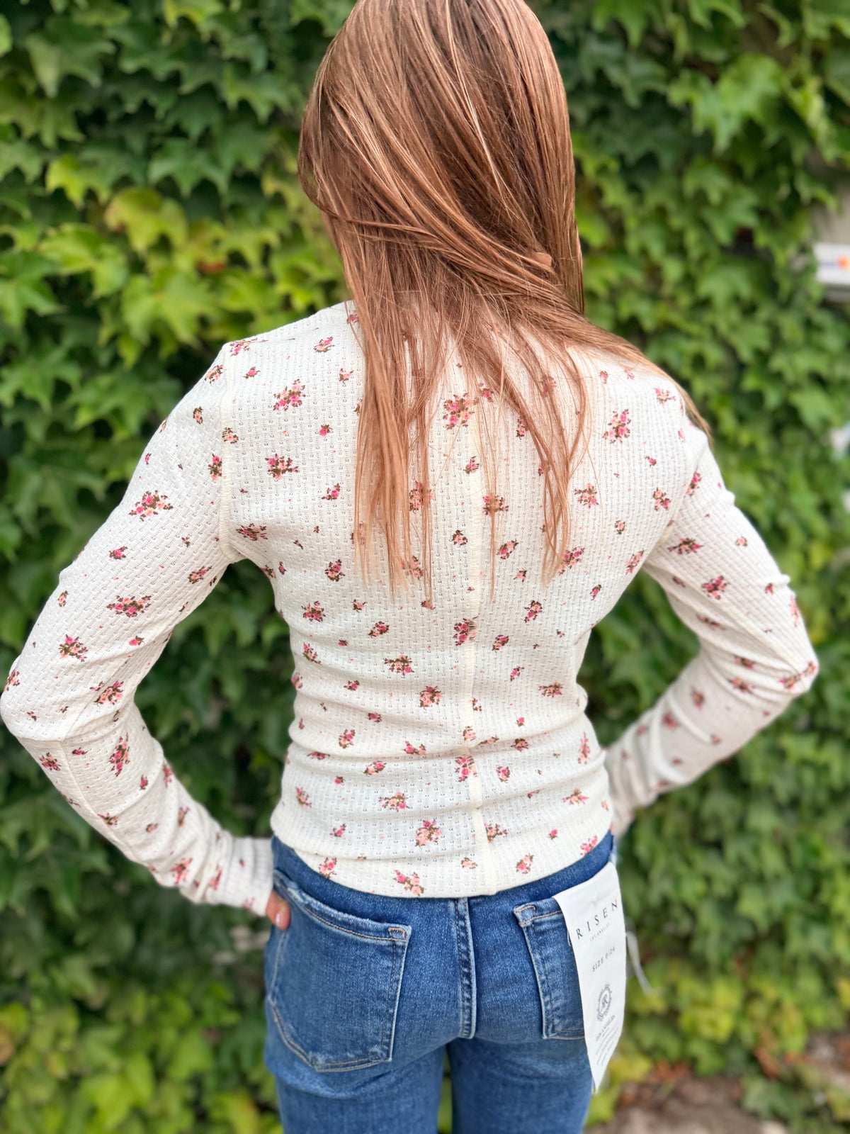 Floral Snap Front Long Sleeve Waffle Knit Top