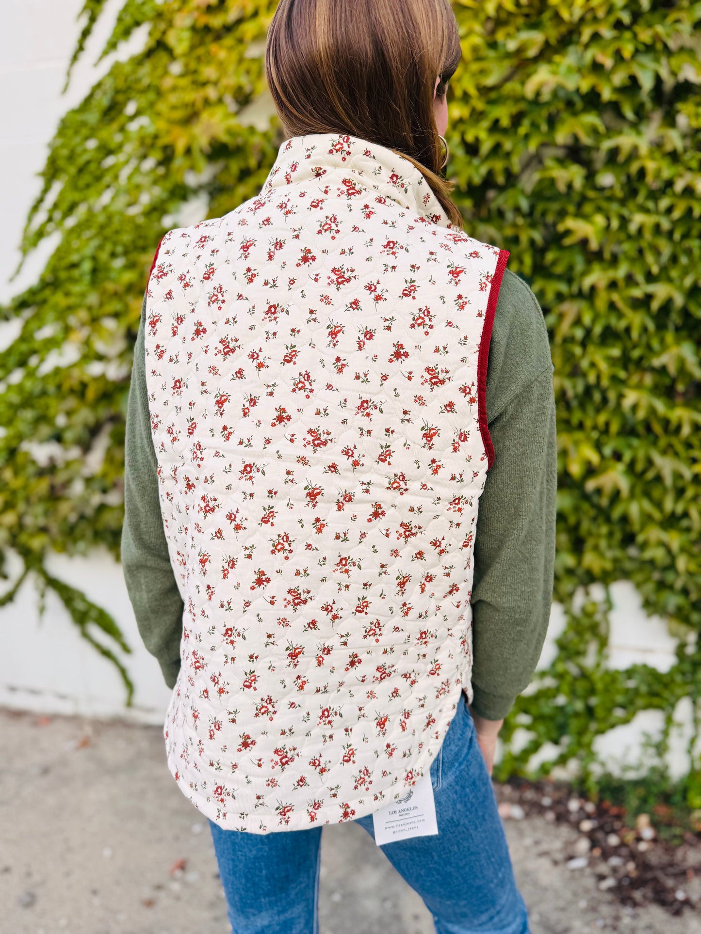 Floral Quilted Zip-up Puffer Vest
