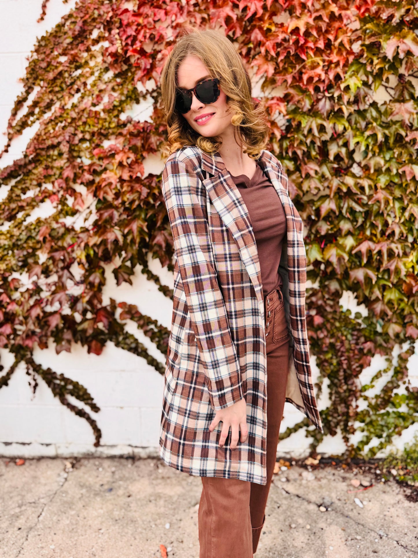 Plaid Suede Oversized Blazer Jacket
