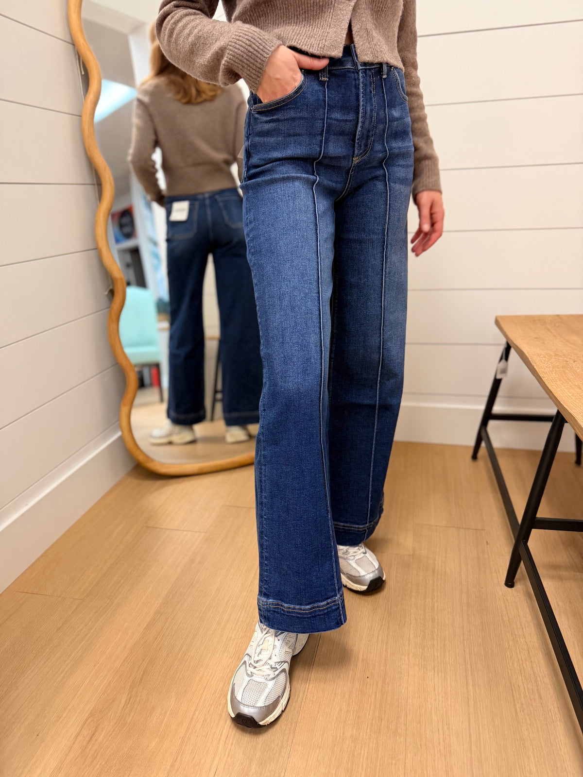 Wide Leg Pintuck Denim Jeans - Zenana