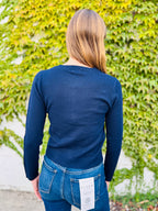 Button Down Knit Cardigan Sweater - Navy