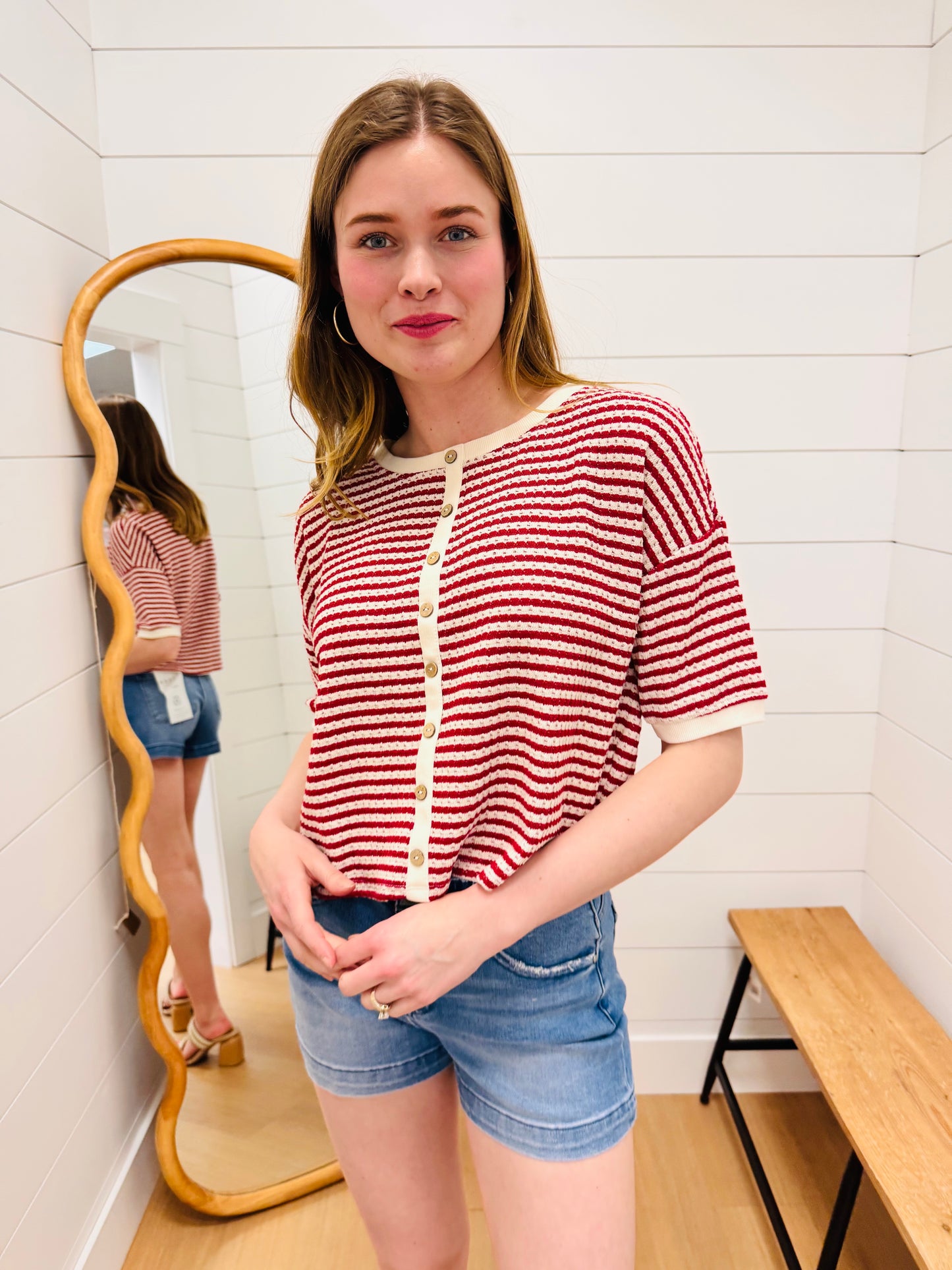 Stripe Button Down Knit Top