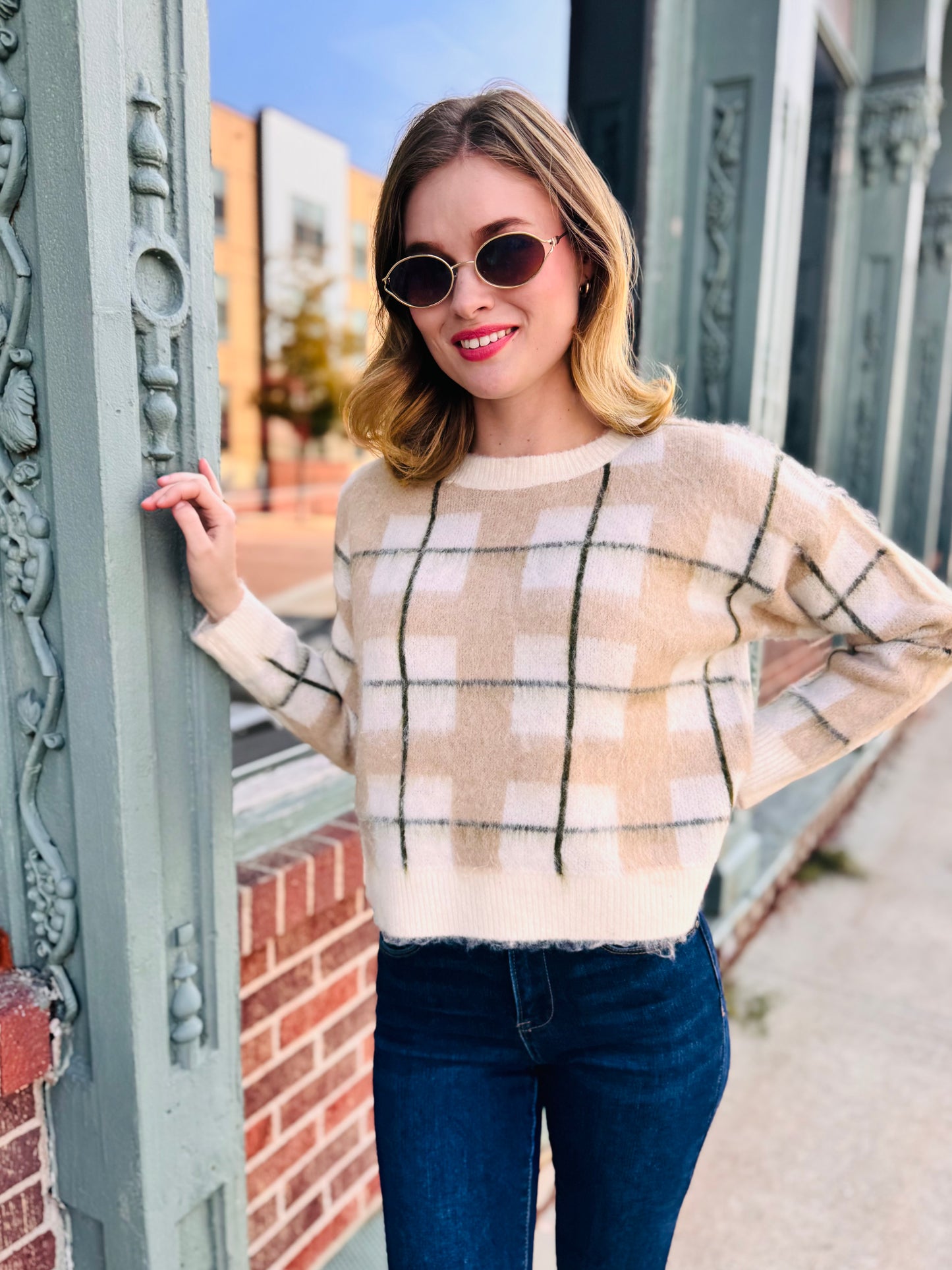 Soft Plaid Grid Sweater - Dreamers