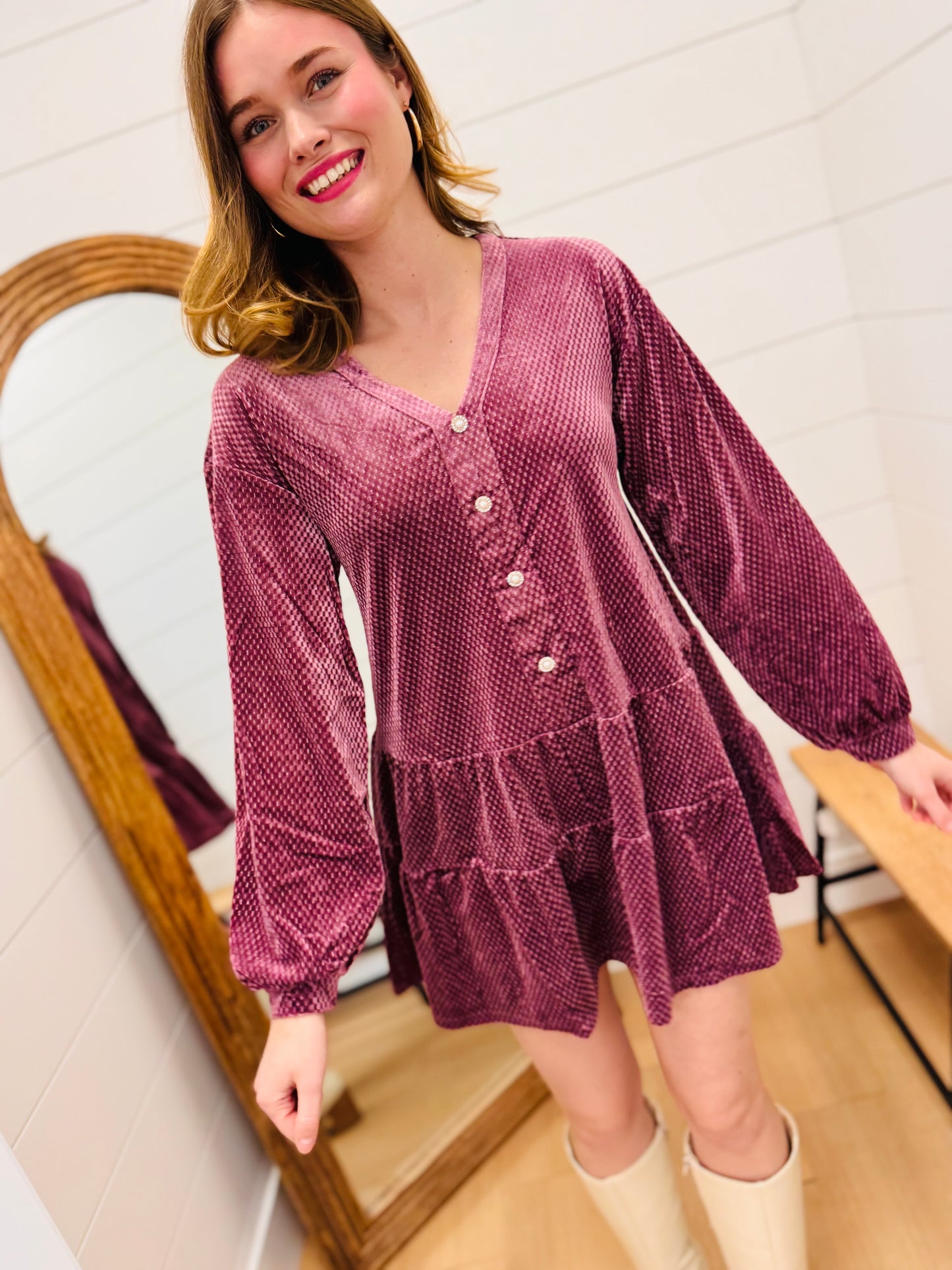 Tiered Textured Velvet Mini Dress