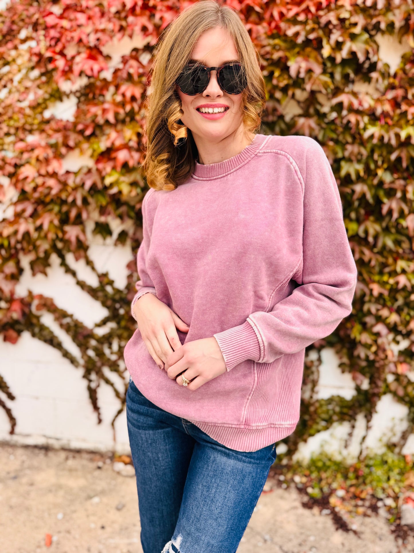 Acid Washed Fleece Sweatshirts Side Rib