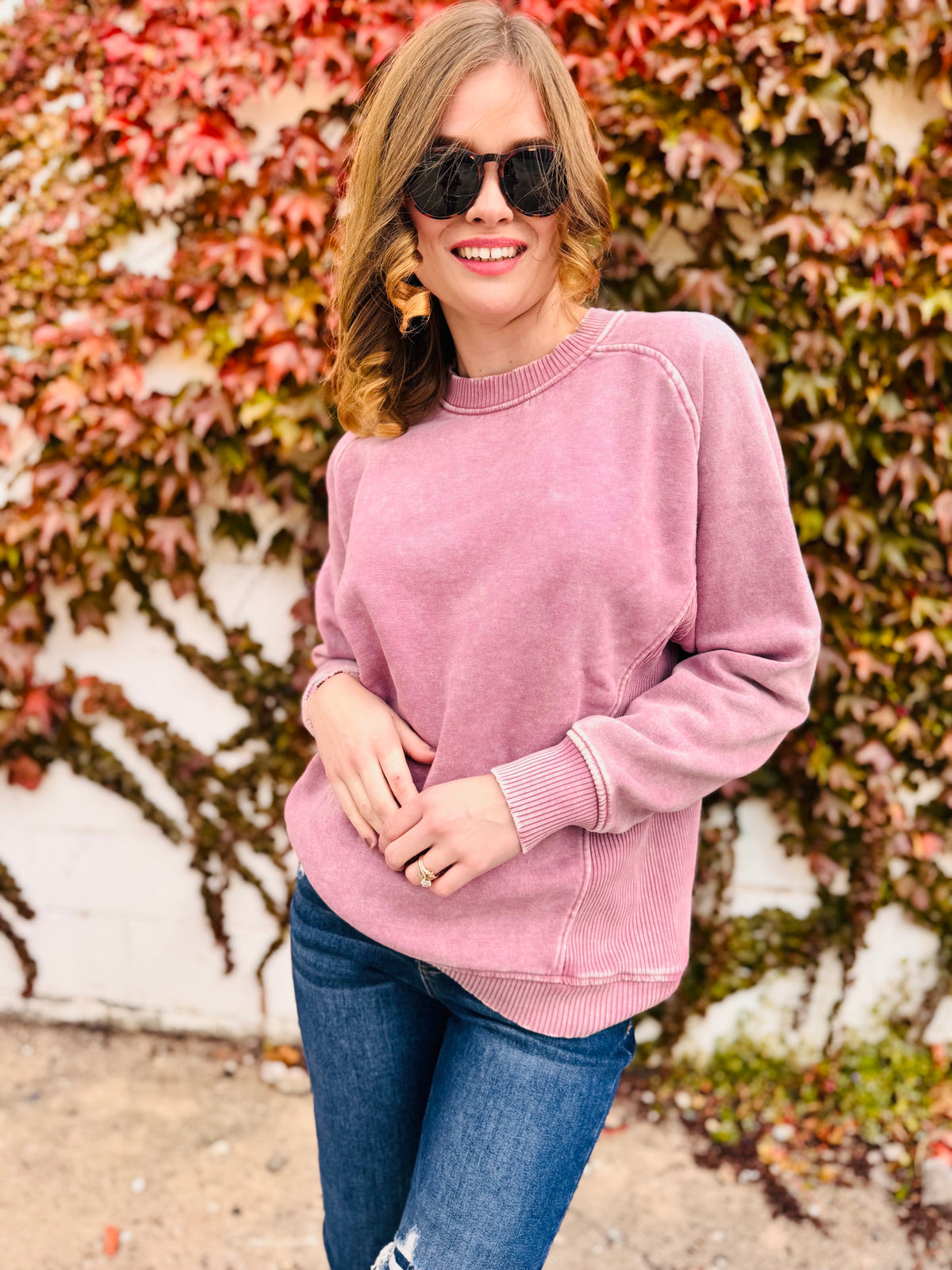 Acid Washed Fleece Sweatshirts Side Rib