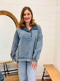 Half Button Down Contrast Pullover