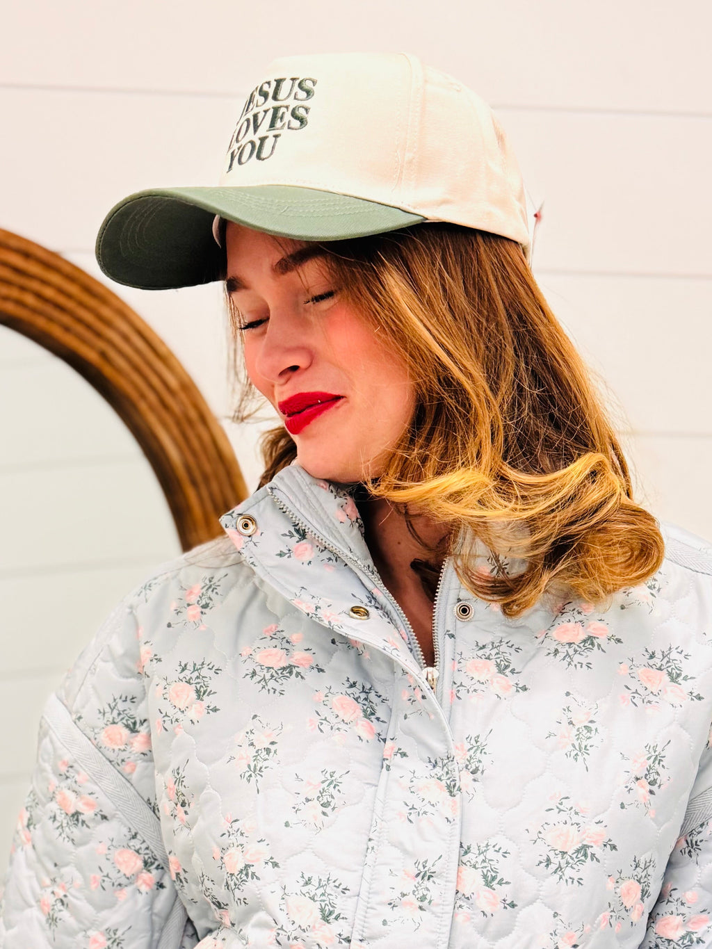 Jesus Loves You Two Tone Cotton Hat - Floral