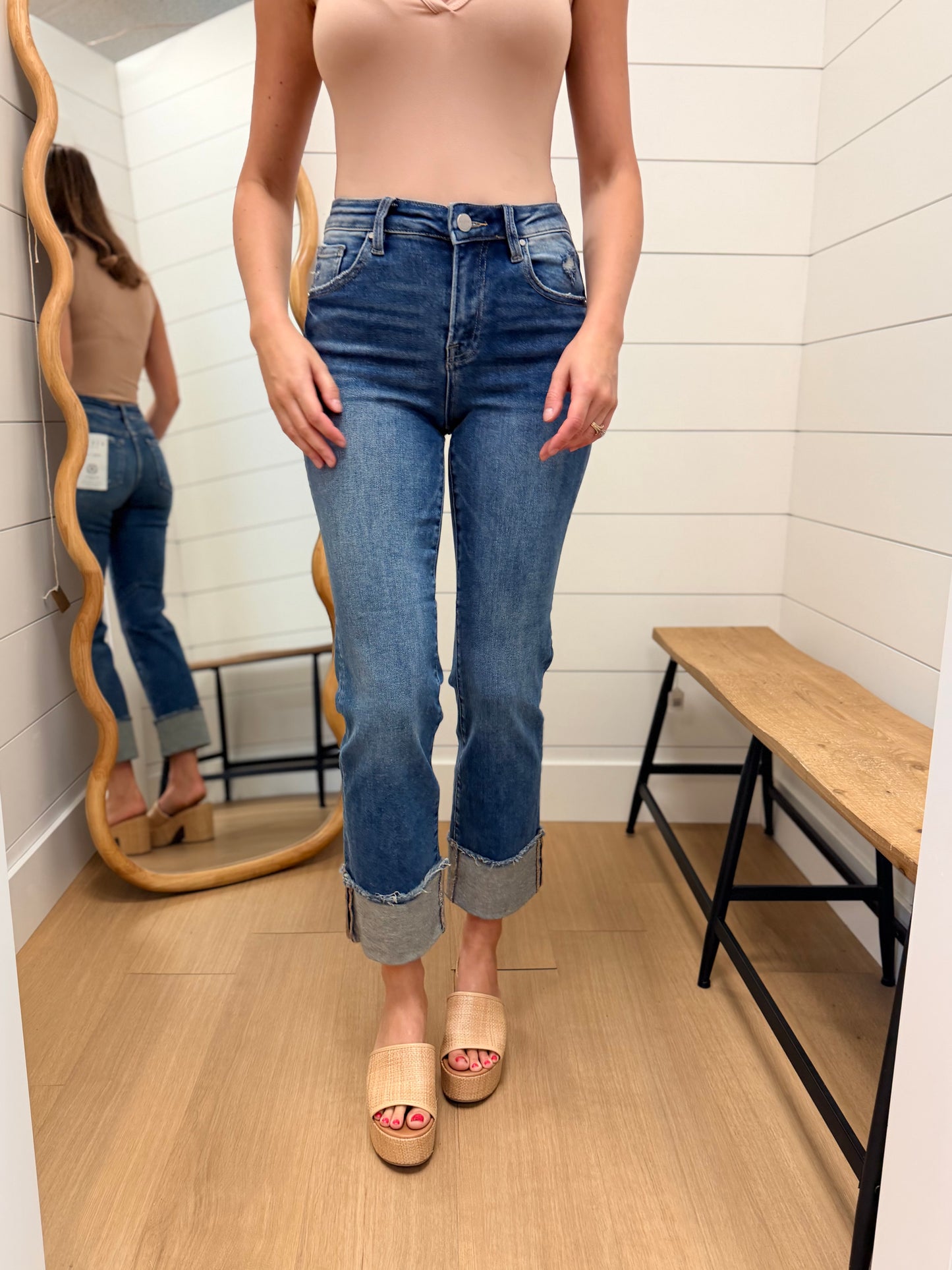 Mid Rise Ankle Straight Cuffed Jeans - Risen