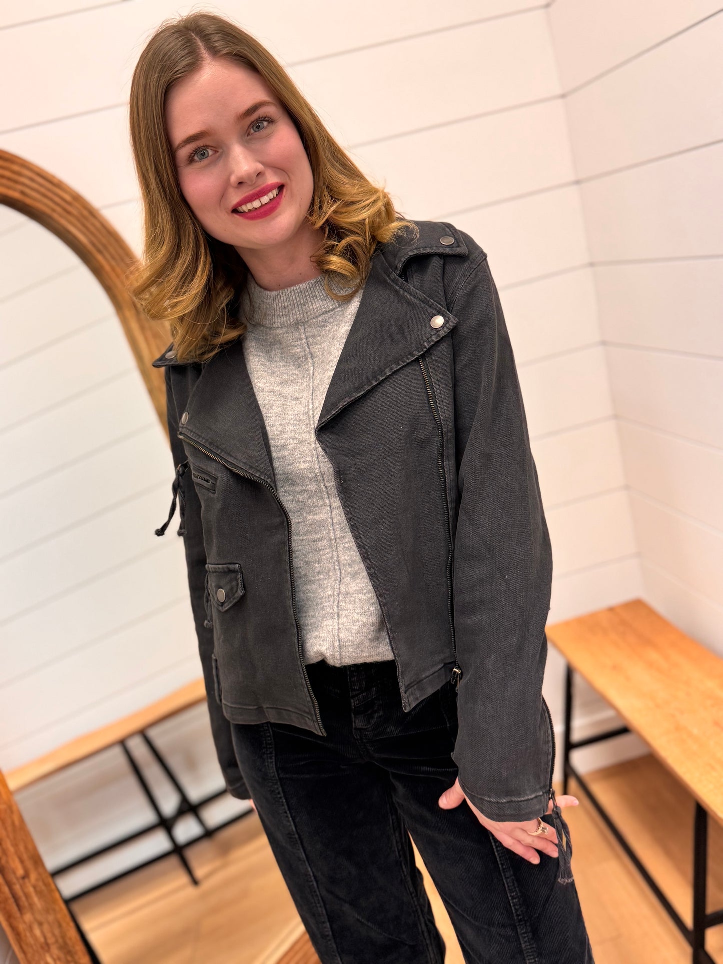 Washed Black Moto Jacket - Risen