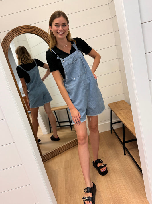 Chambray Romper with Front Ties