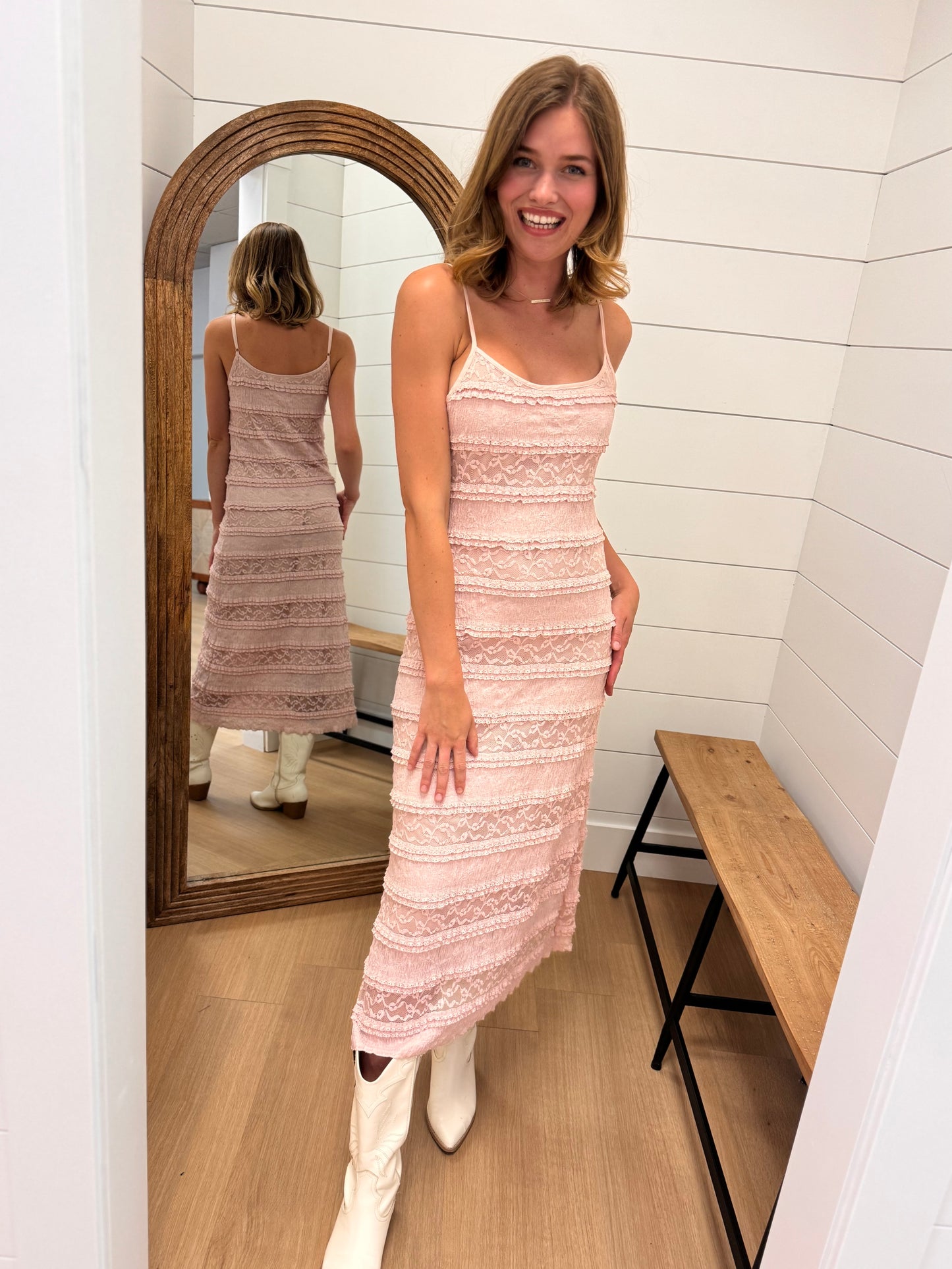 Semi Fitted Lace Midi Dress