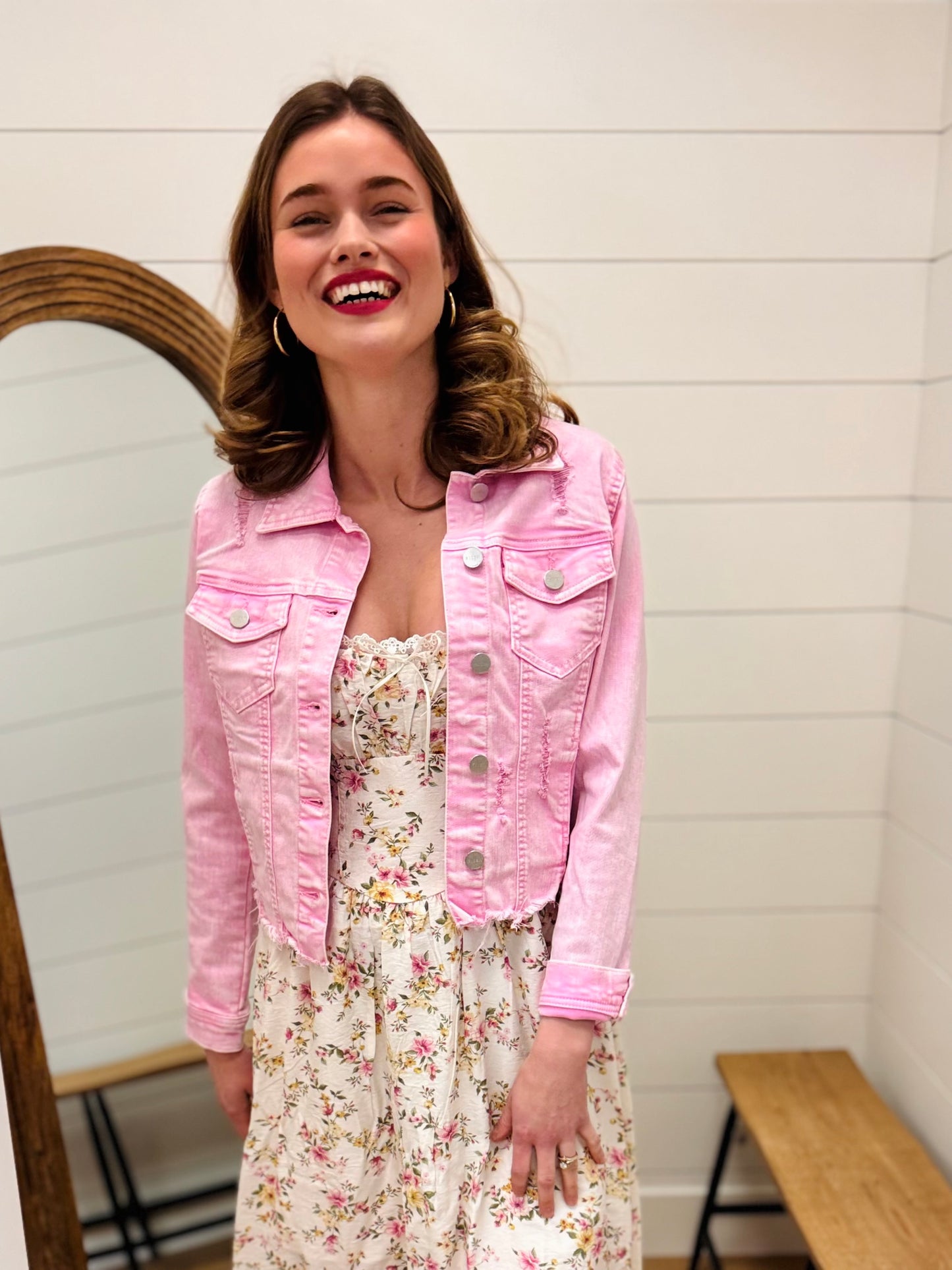 Irregular Fray Hemed Pink Jacket - Risen