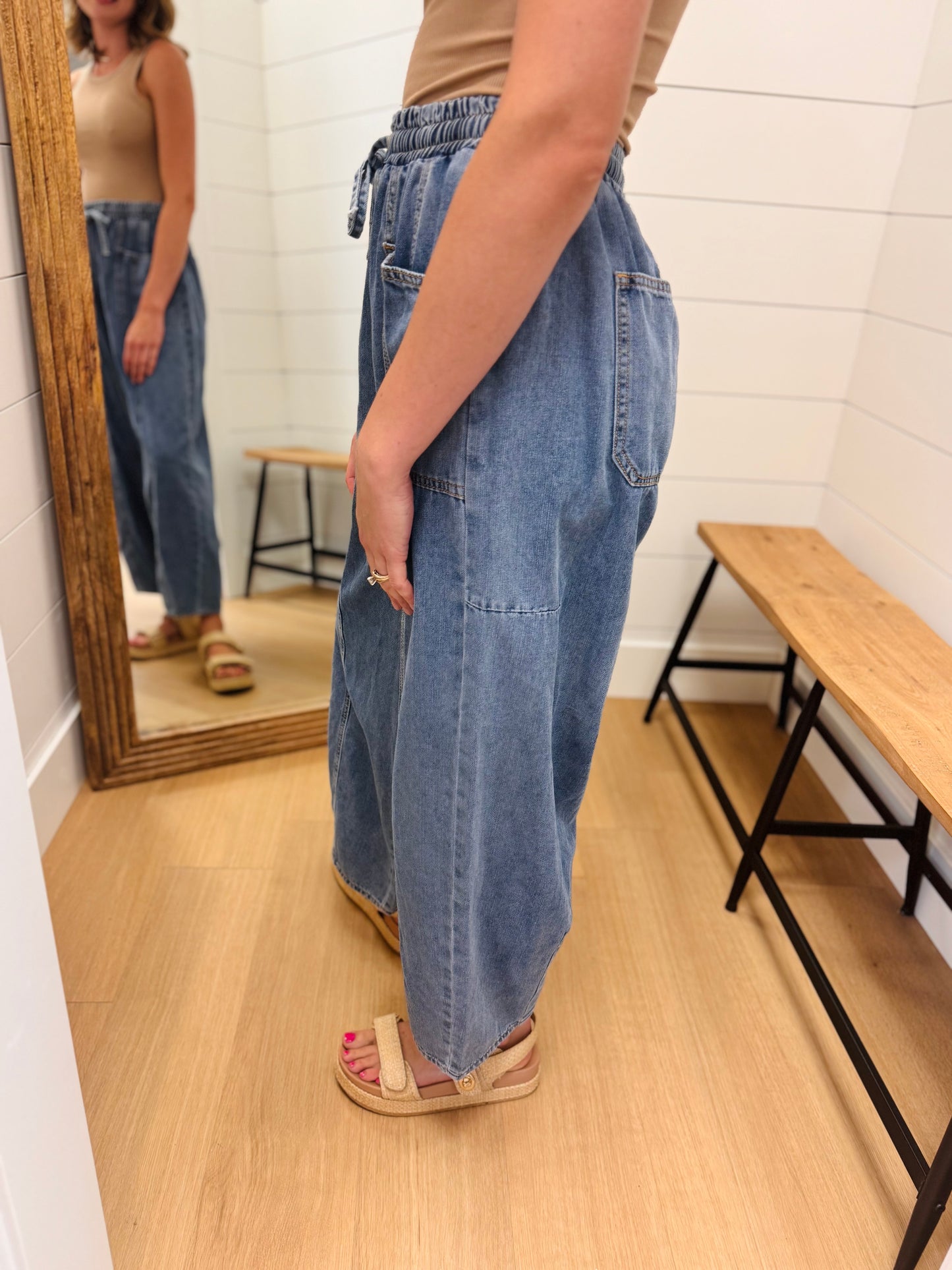 Relaxed Fit Denim Barrel Pant