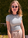 Striped Rayon Ribbed Crop Tee