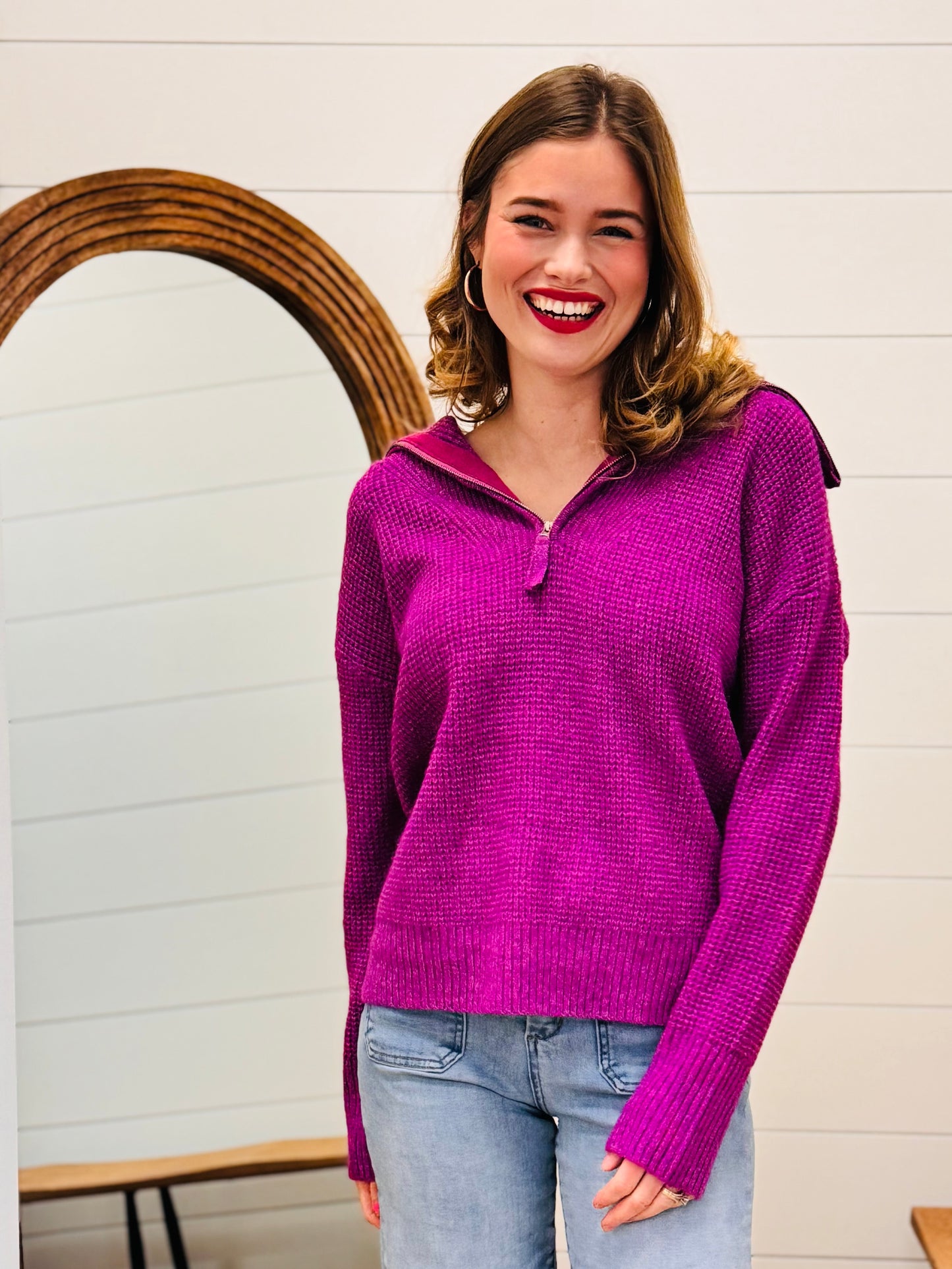 Half Zip High Collard Pullover Sweater