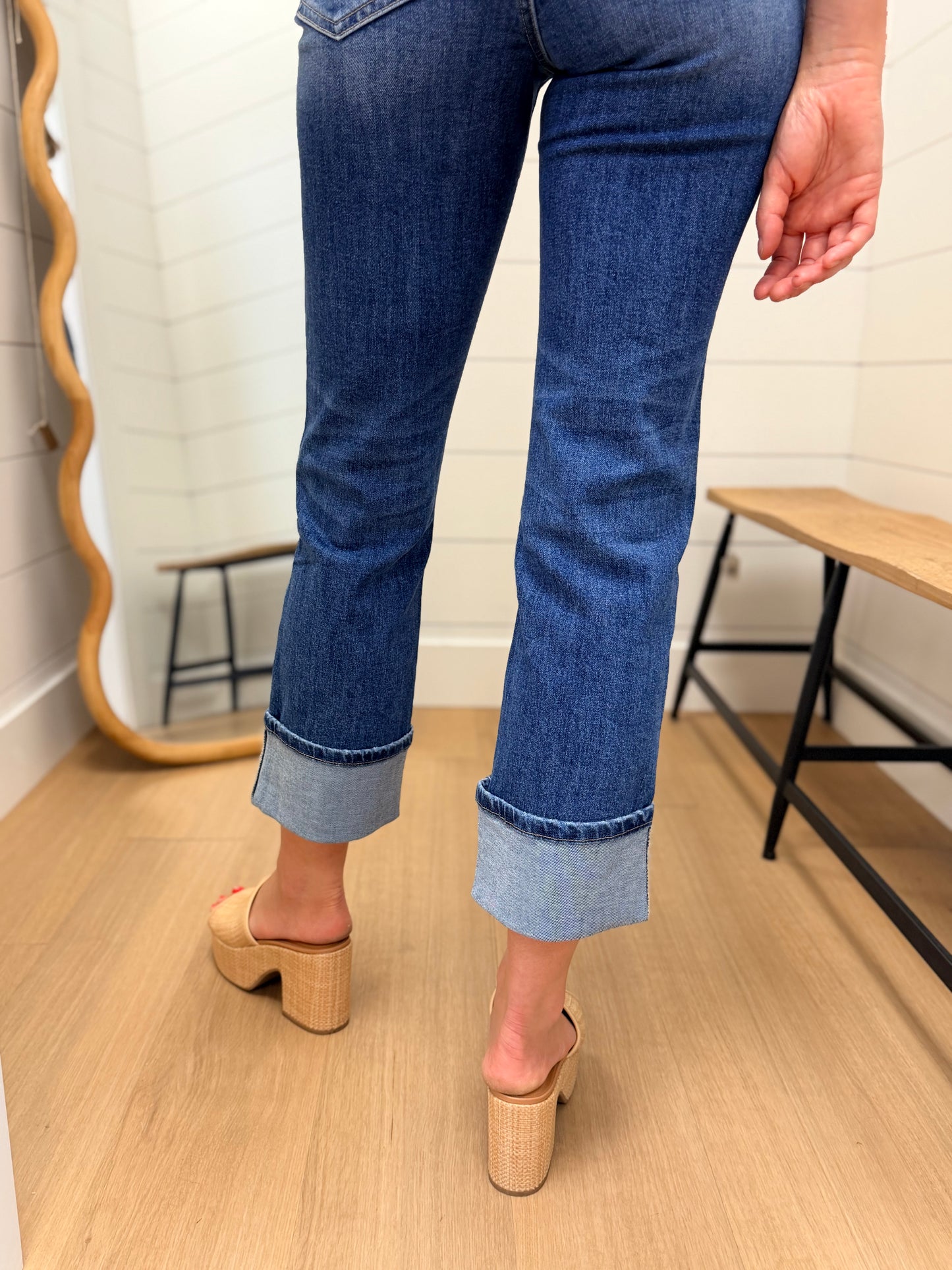 High Rise Cuffed Ankle Straight Jeans - Lovervet