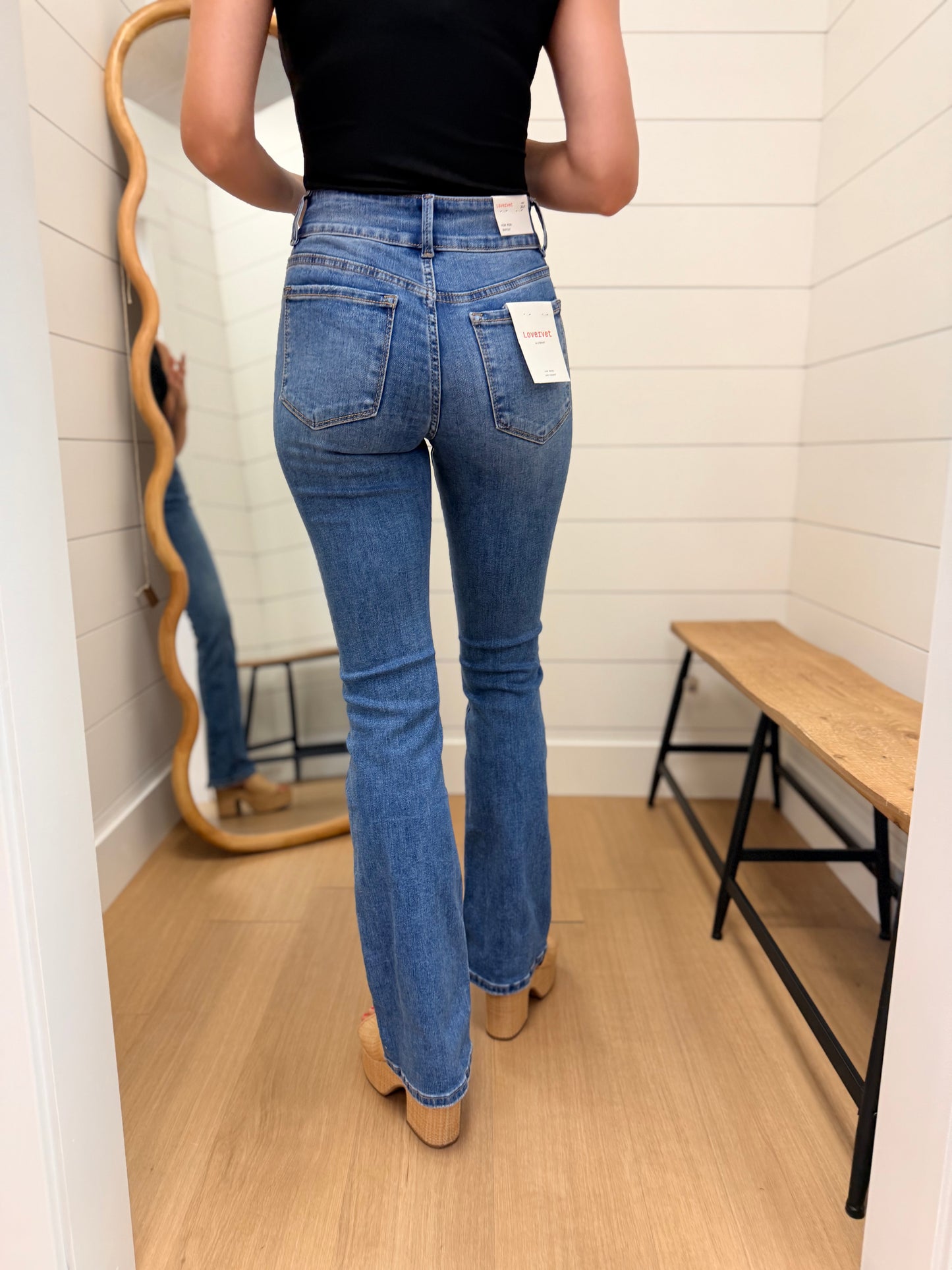 High Rise 2 Buttons Pintuck Bootcut Jeans -Lovervet