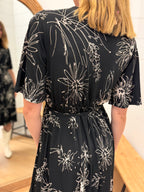 Classic Black Wrap Dress with White Floral