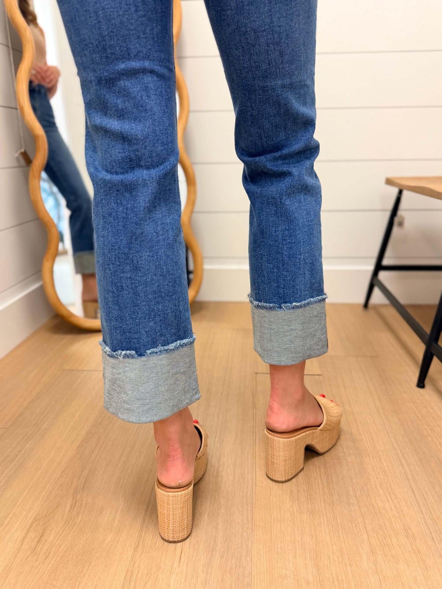 Mid Rise Ankle Straight Cuffed Jeans - Risen
