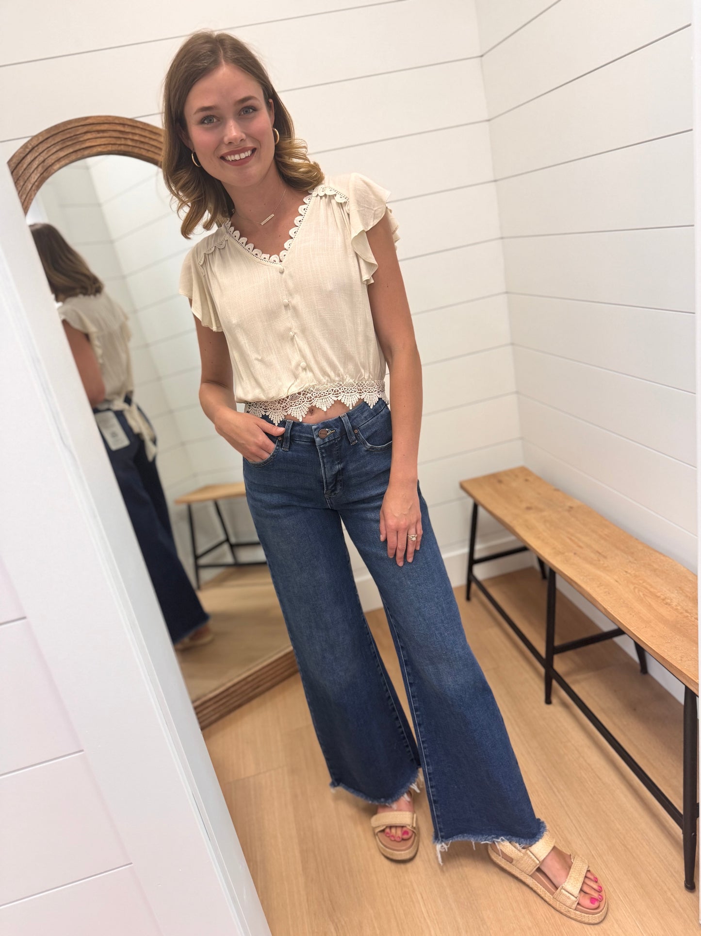 Lace Trim Crop Top with Tie Back