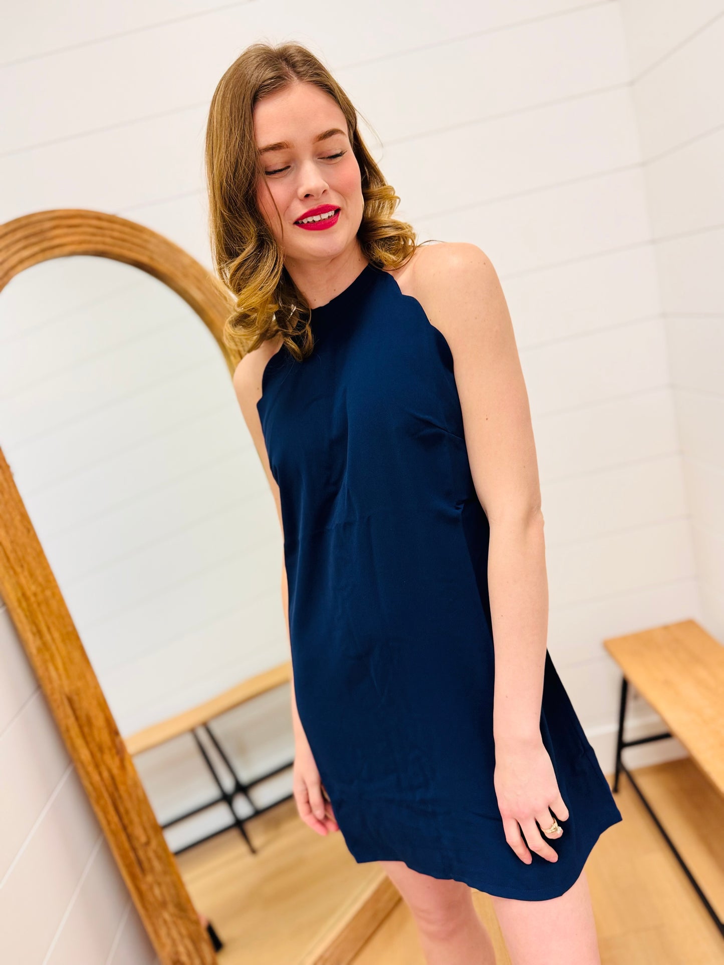 Navy Scalloped Mini Dress