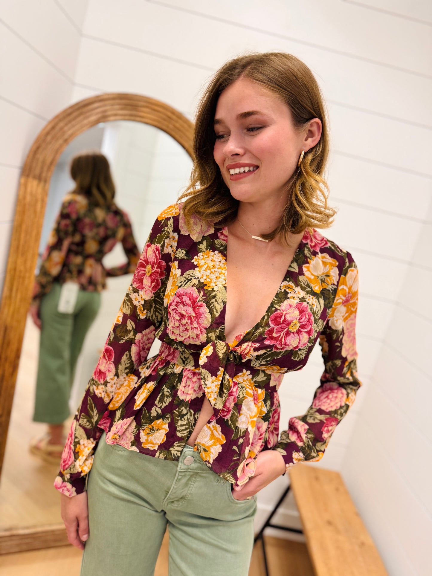 Tie Front Floral Top