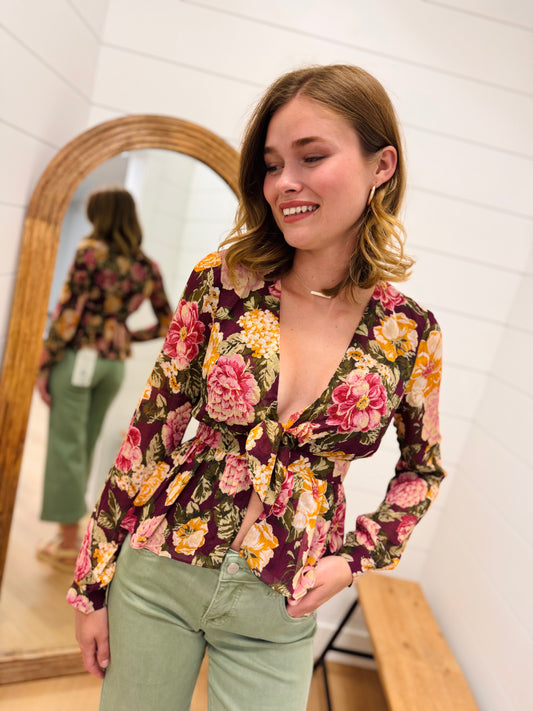 Tie Front Floral Top