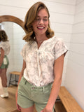 Vintage Print Mandarin Collar Top