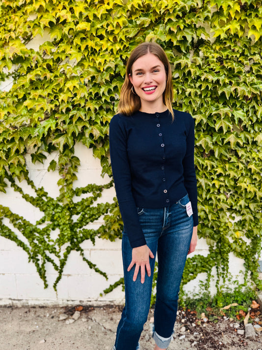 Button Down Knit Cardigan Sweater - Navy