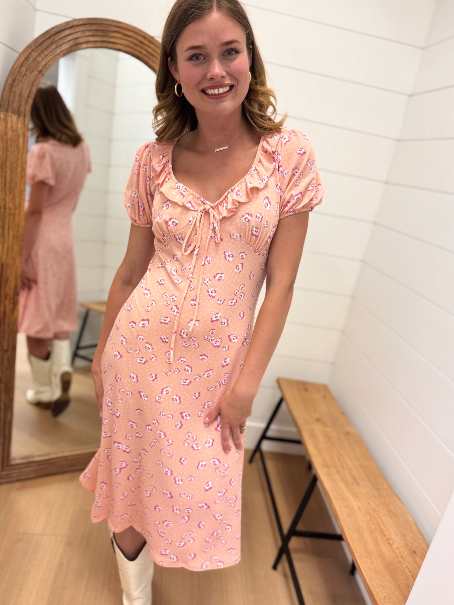 Midi Mini Floral Dress in Peach
