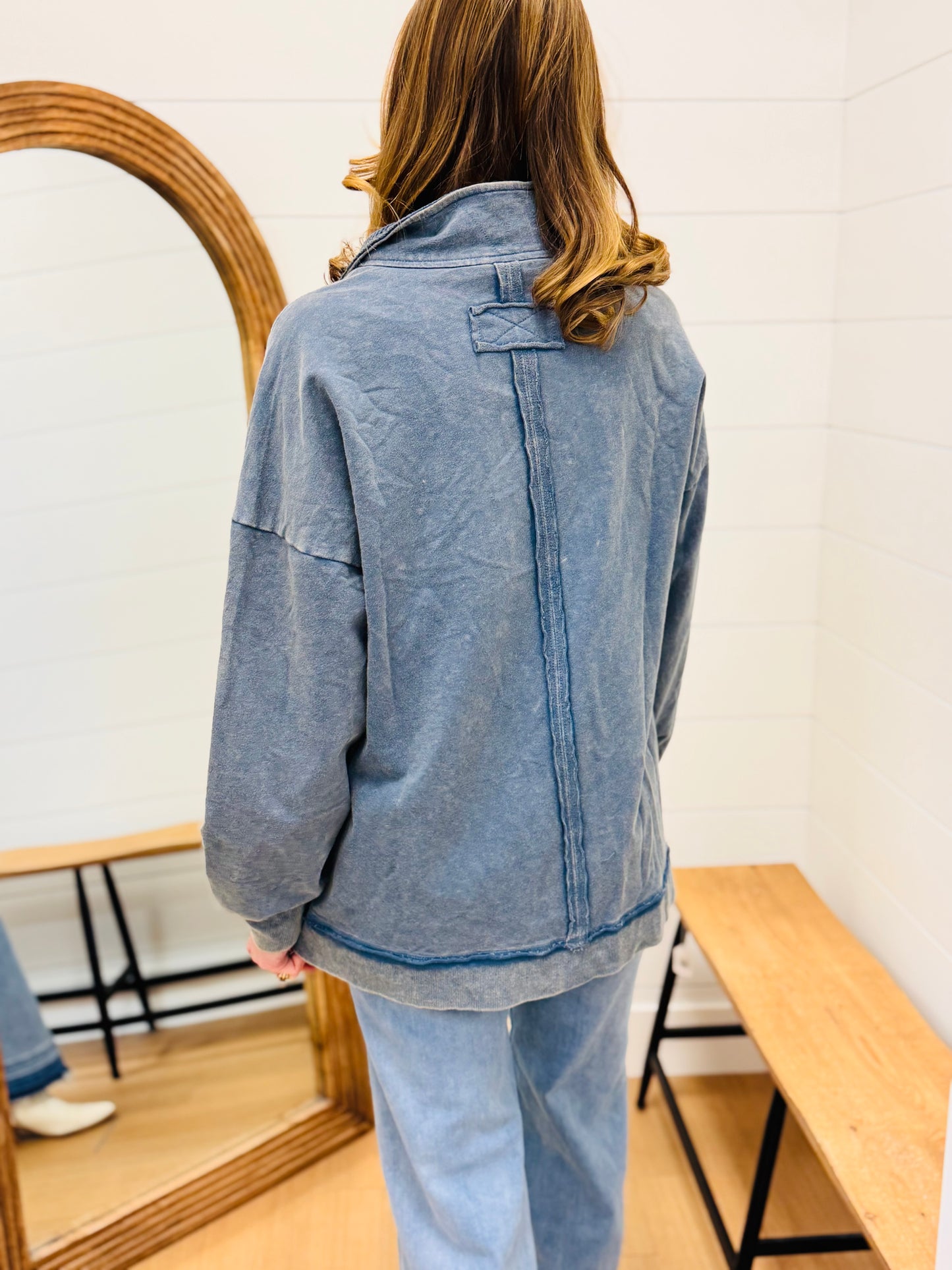 Half Button Down Contrast Pullover