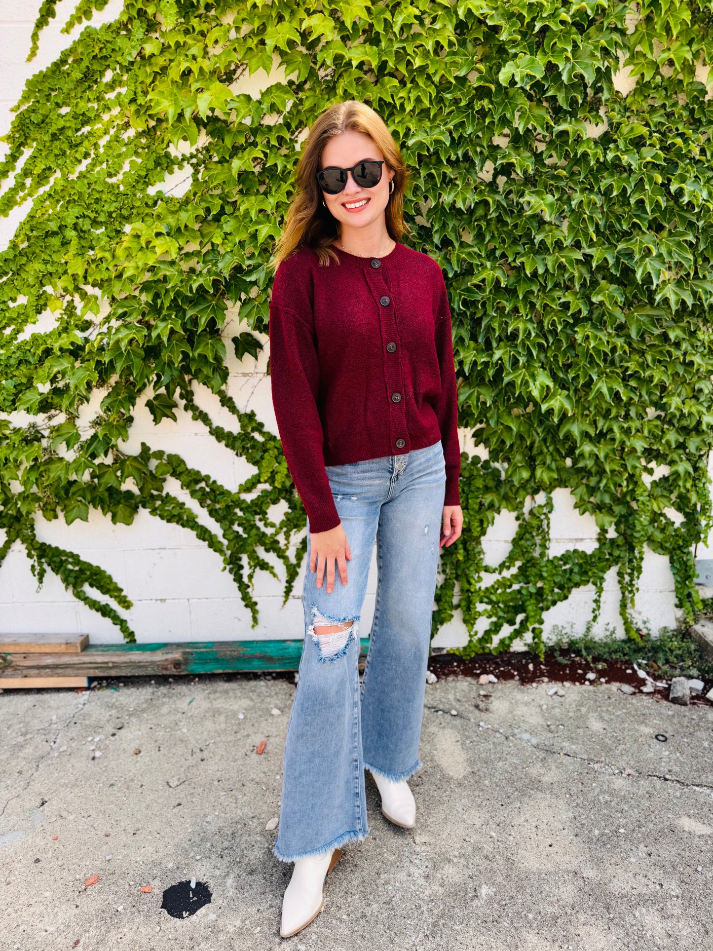 Button Down Long Sleeve Knit Cardigan