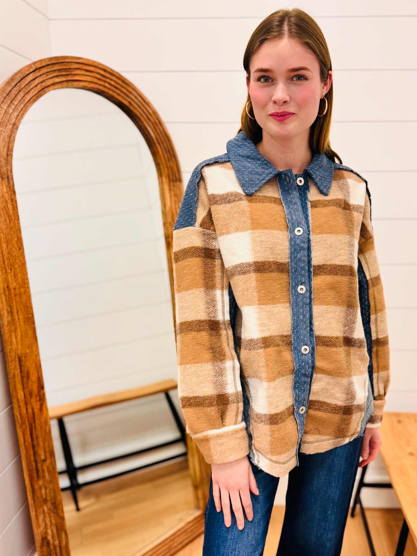 Oversized Denim + Plaid Shacket