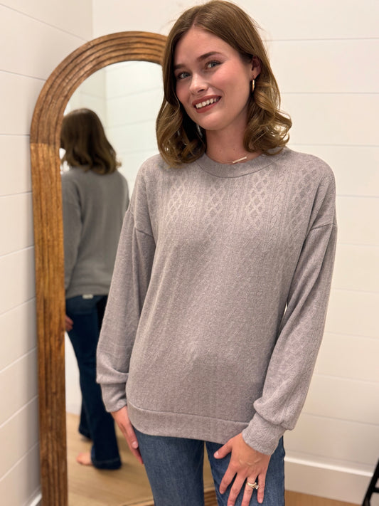 Solid Cable Knit Sweatshirt