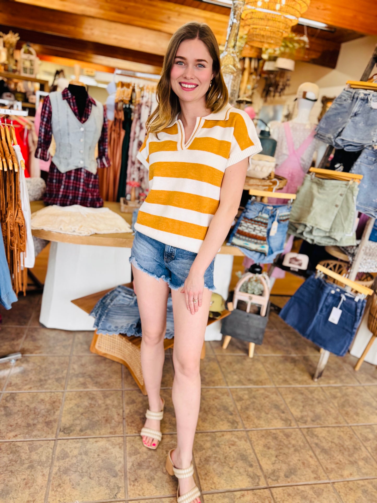 Striped Short Sleeve Sweater