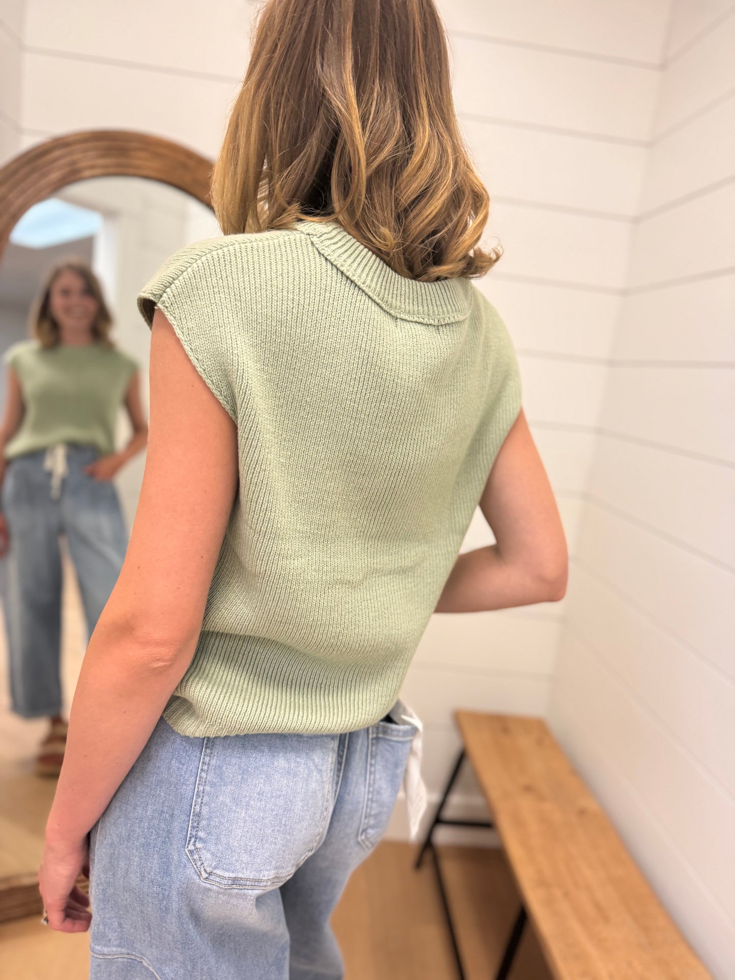 Crewneck Sweater Tank - Light Olive