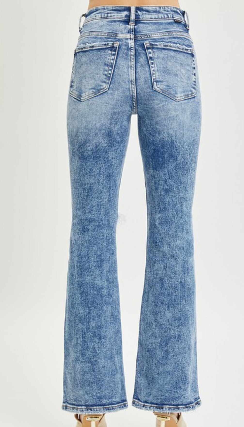 High Rise Knee Distressed Flare Jeans - Risen
