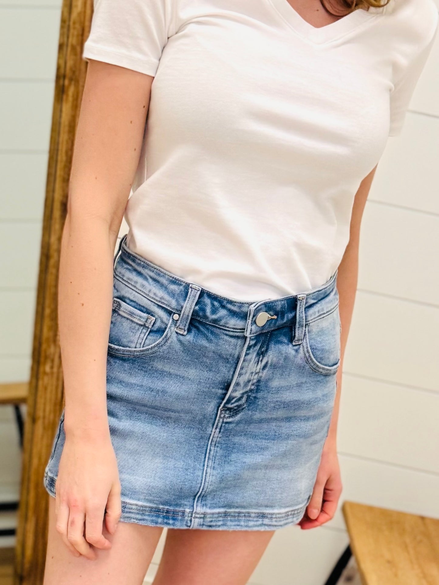 High Rise Denim Skort - Risen