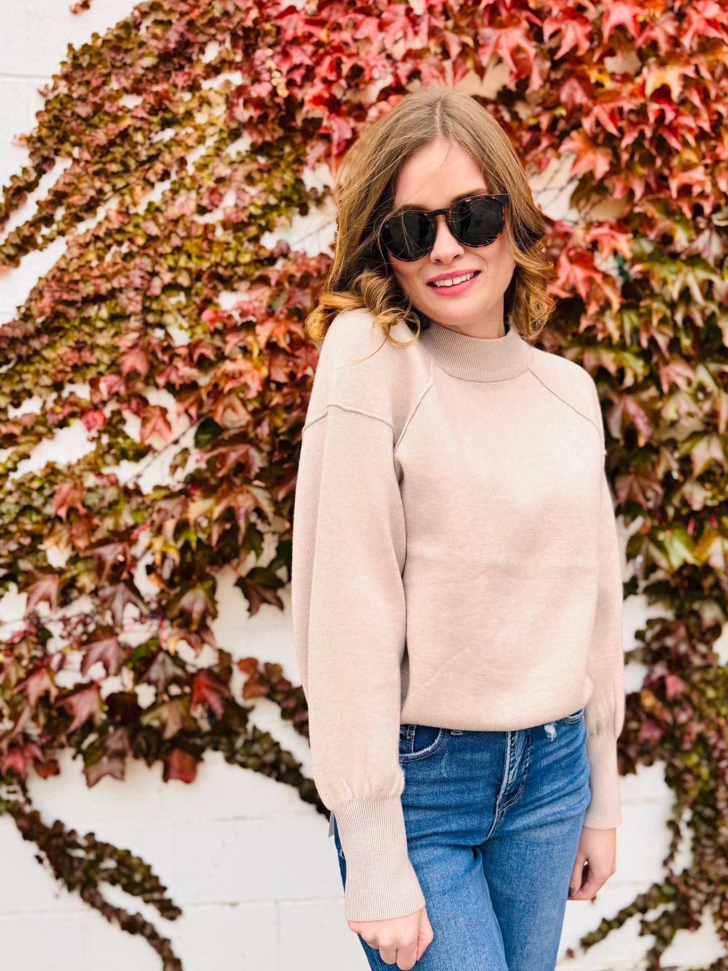 Mock Neck Exposed Seam Sweater