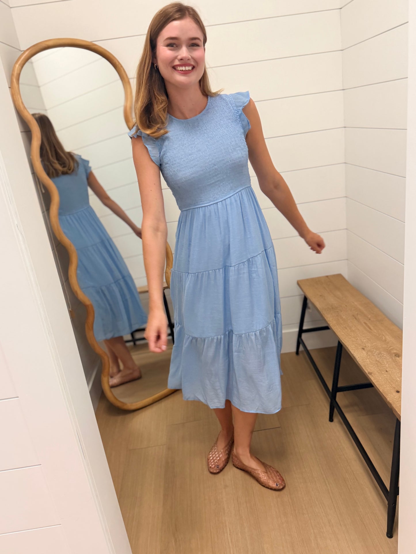 Tiered Smocked Short Sleeve Midi Dress