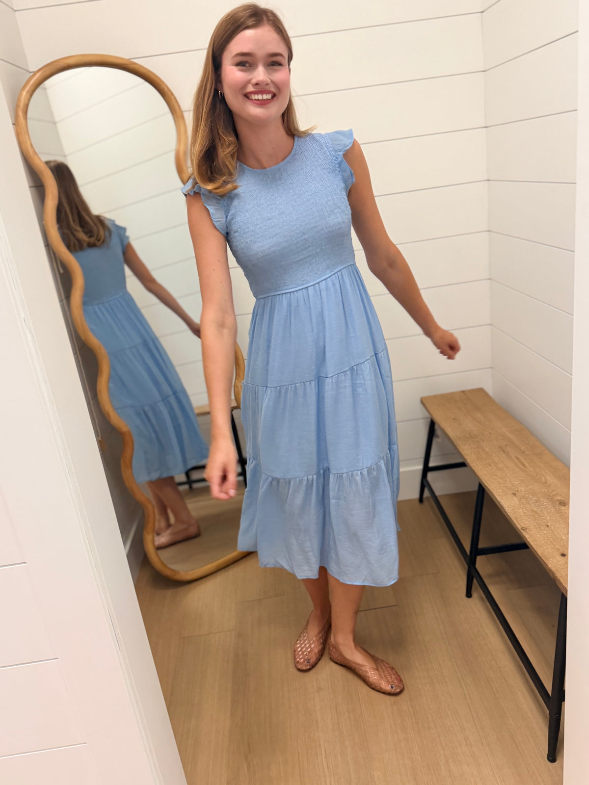 Tiered Smocked Short Sleeve Midi Dress