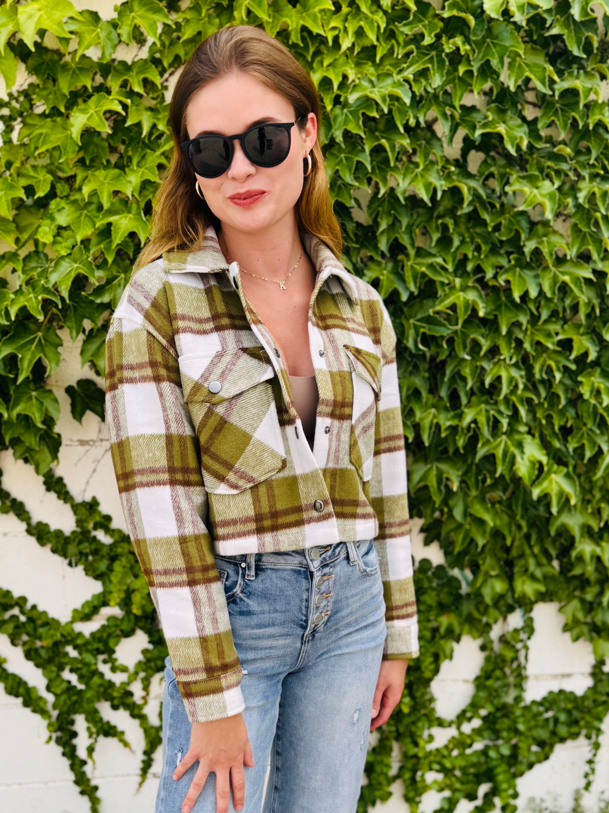 Plaid Cropped Button Down Jacket