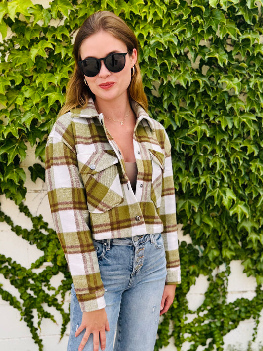 Plaid Cropped Button Down Jacket