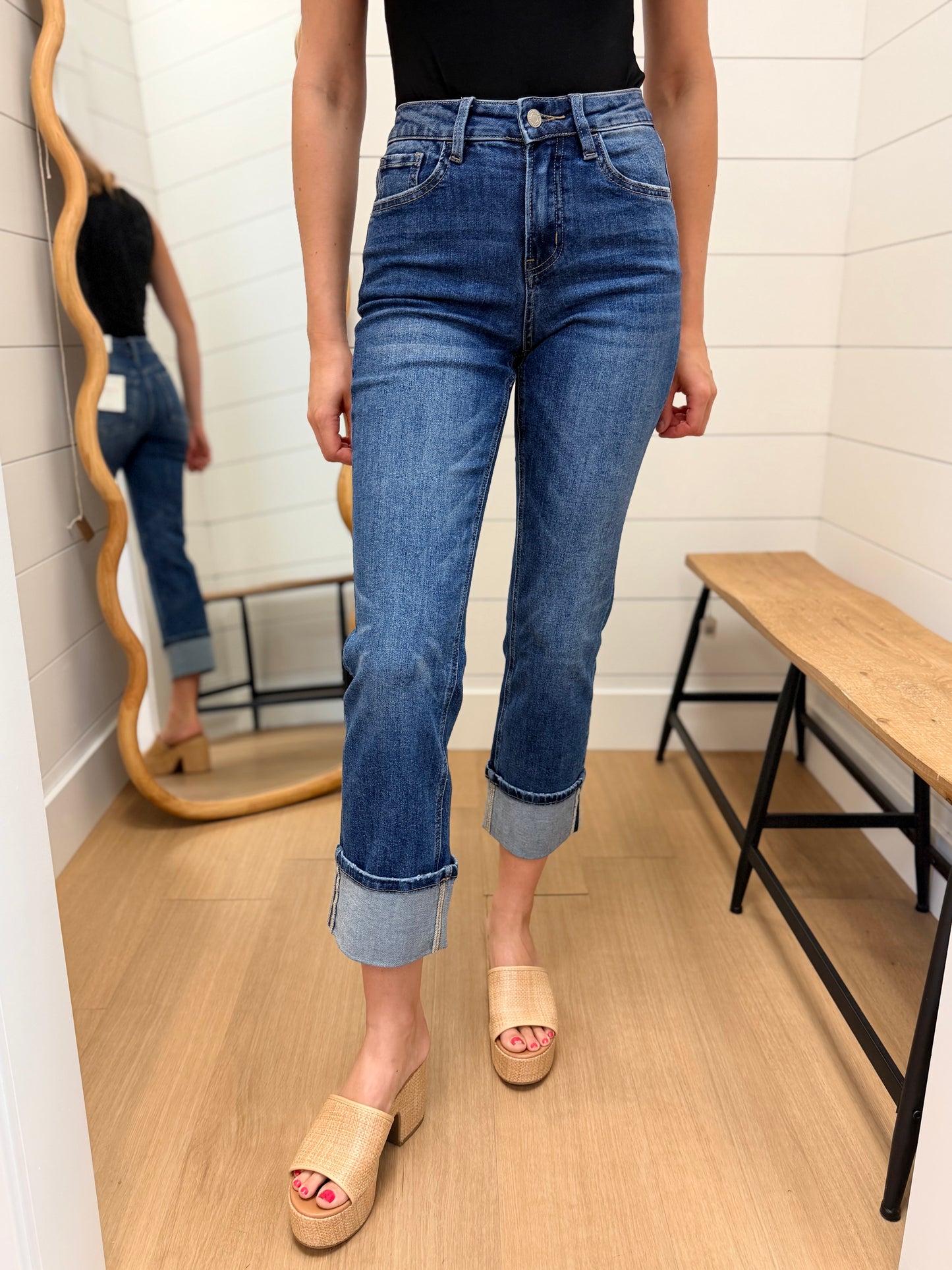 High Rise Cuffed Ankle Straight Jeans - Lovervet